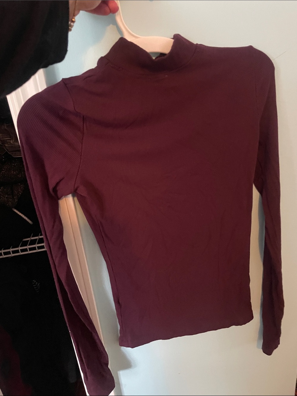 Burgundy Cotton On Long Sleeve Mock Neck Top - size XS - Picture 3 of 3